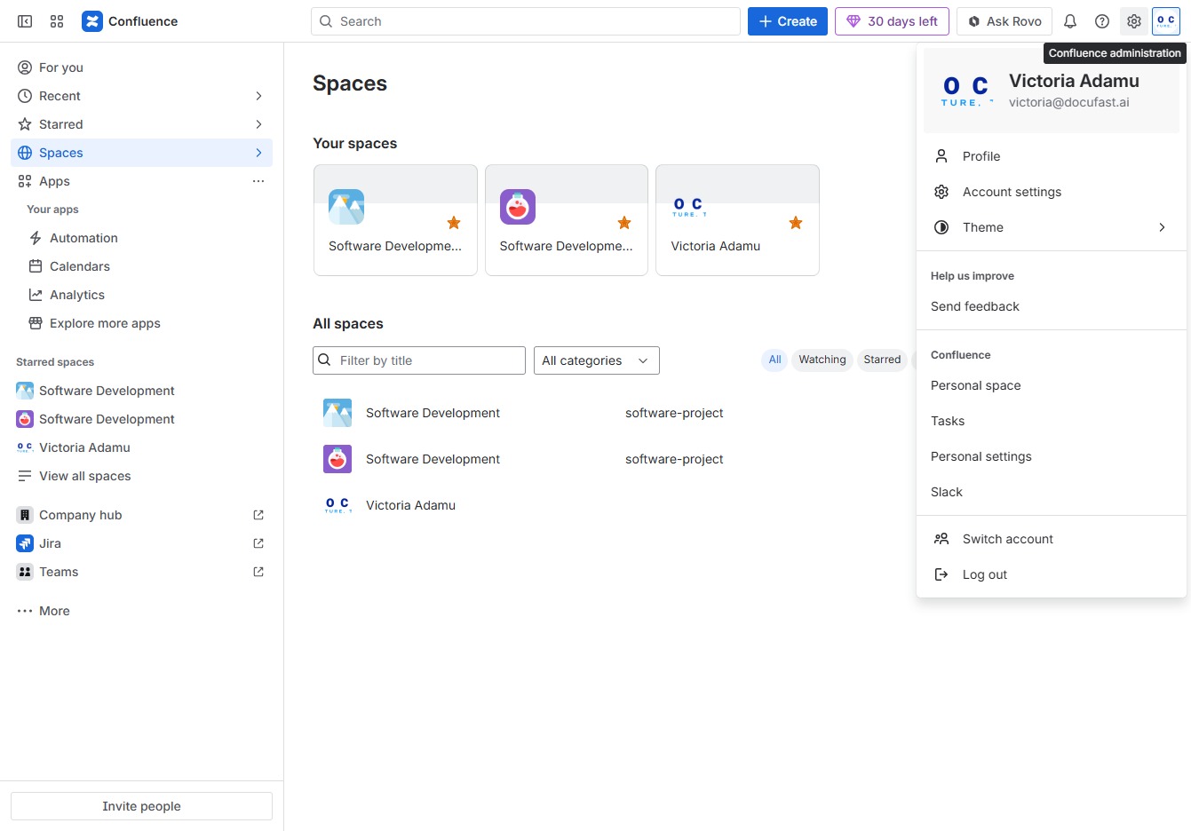 Click the Confluence Administration link