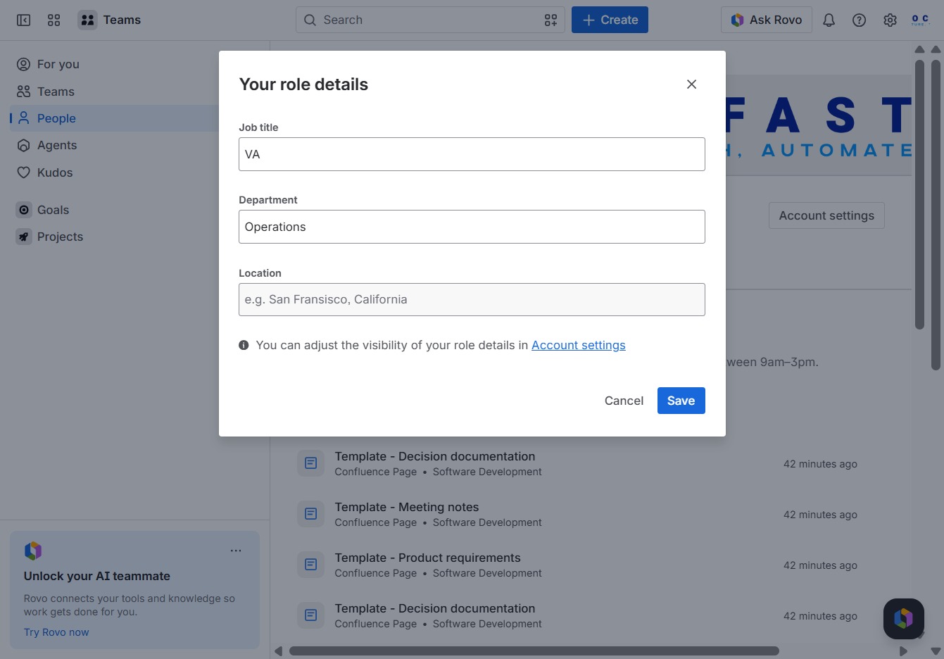 Click Save to confirm your role details