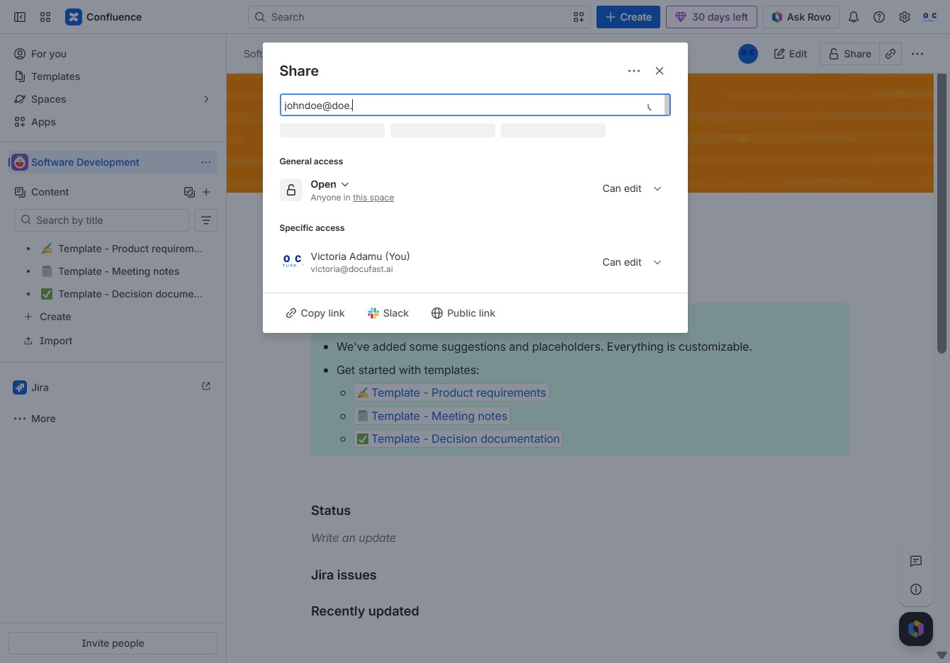 Type email in user picker input