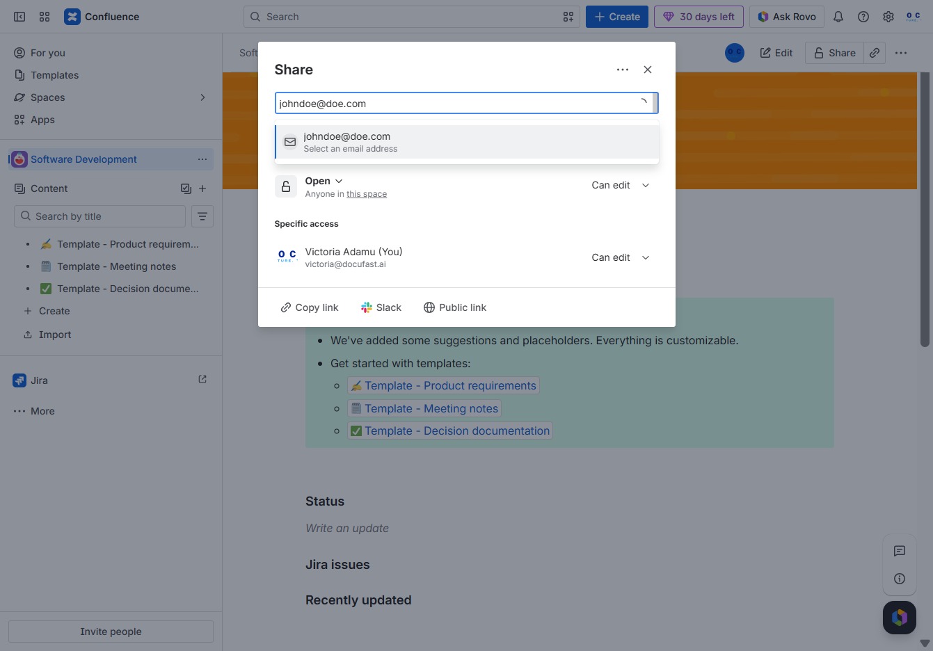 Type email in user picker input