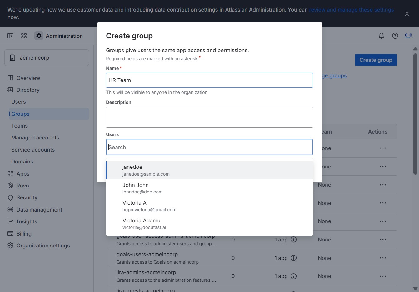 Click here to add users to the group