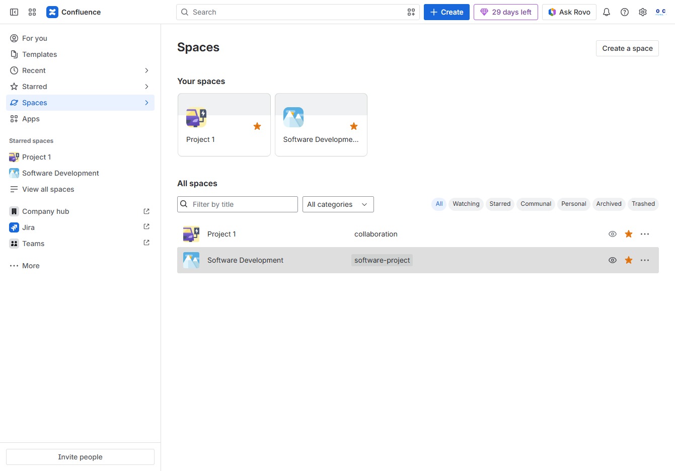 Click the Software Development space