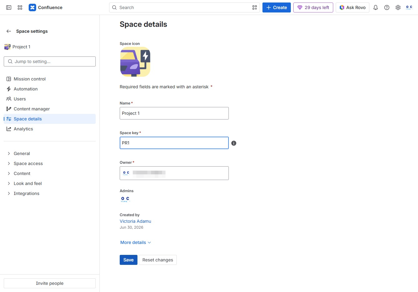 Fill in the Space key field