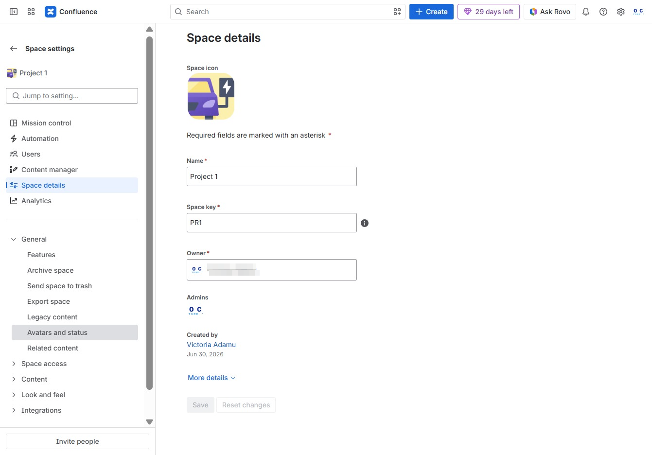Click the Avatars and status section