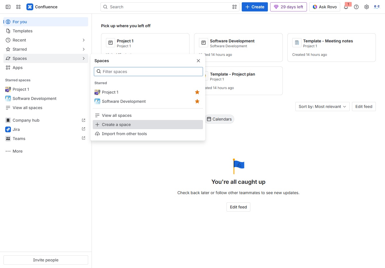 Click the Create a space option