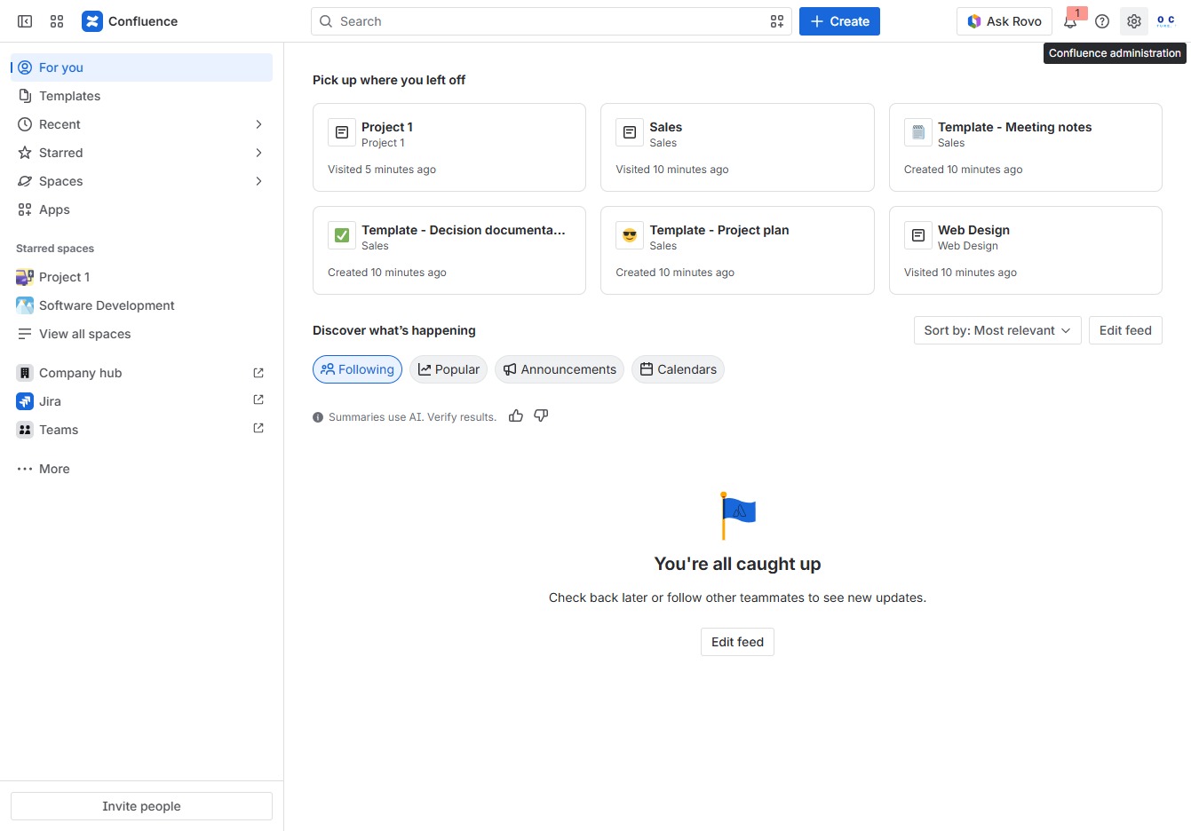 Click the Confluence administration link