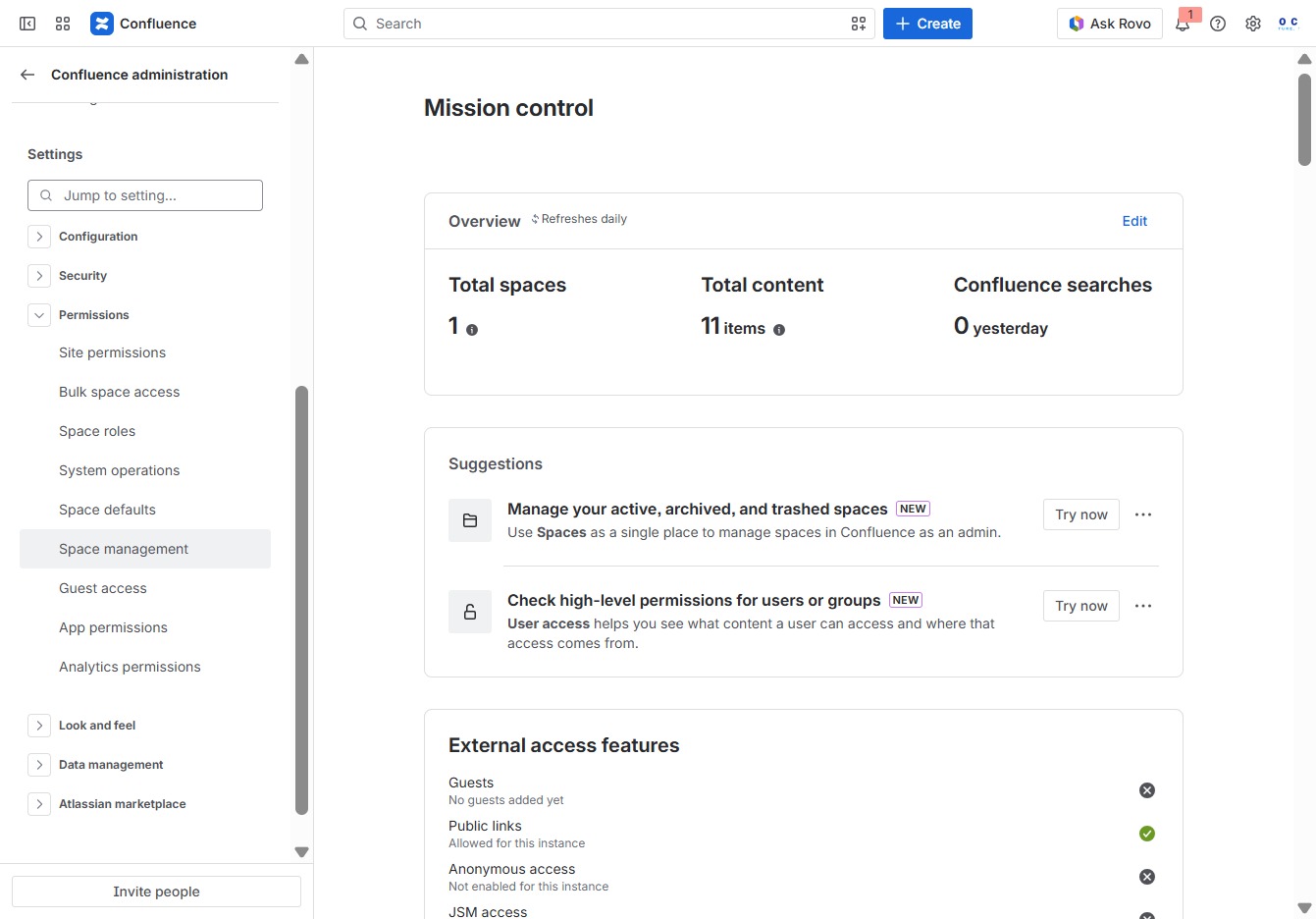 Click the Space management option