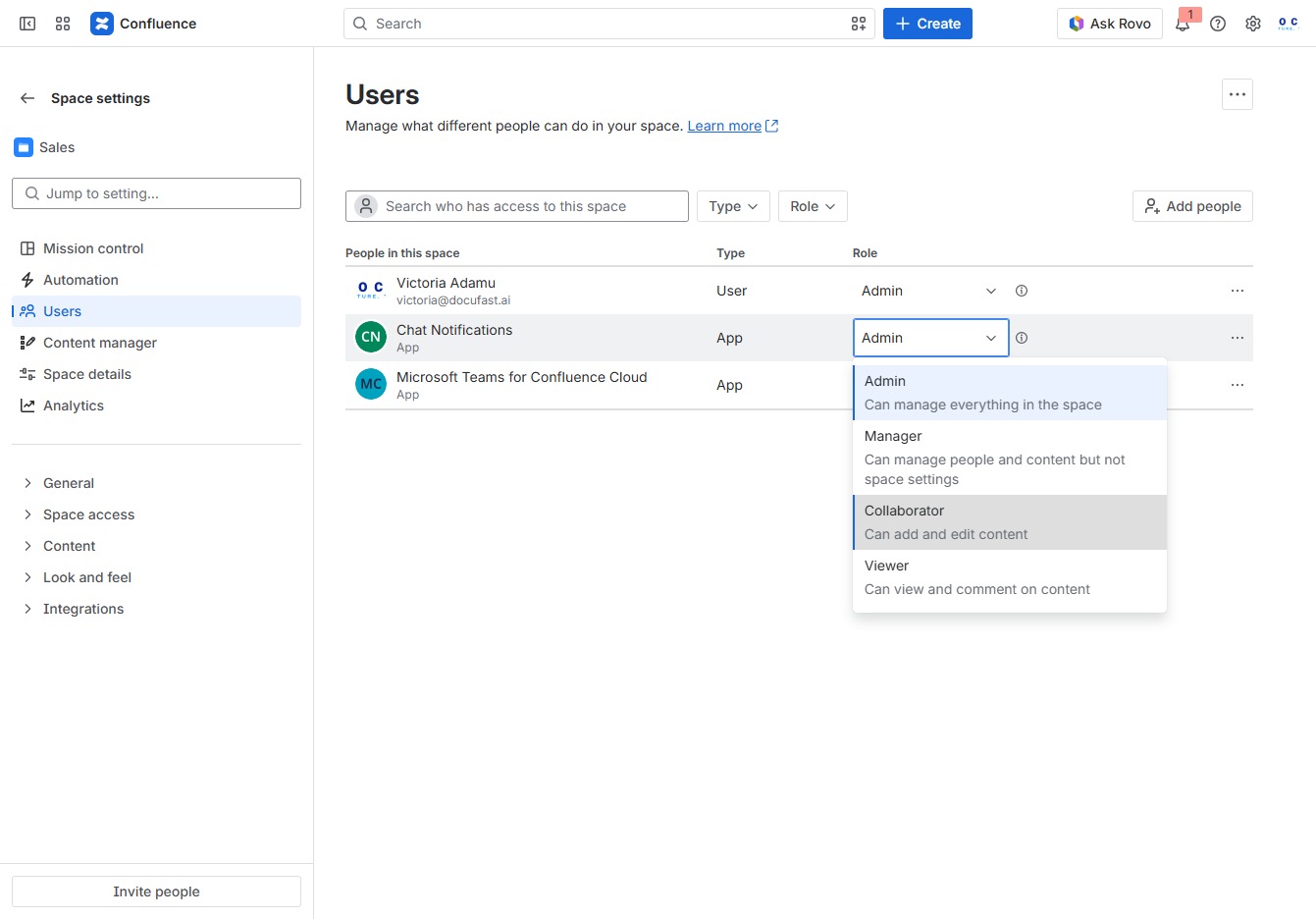 Click the Collaborator role option
