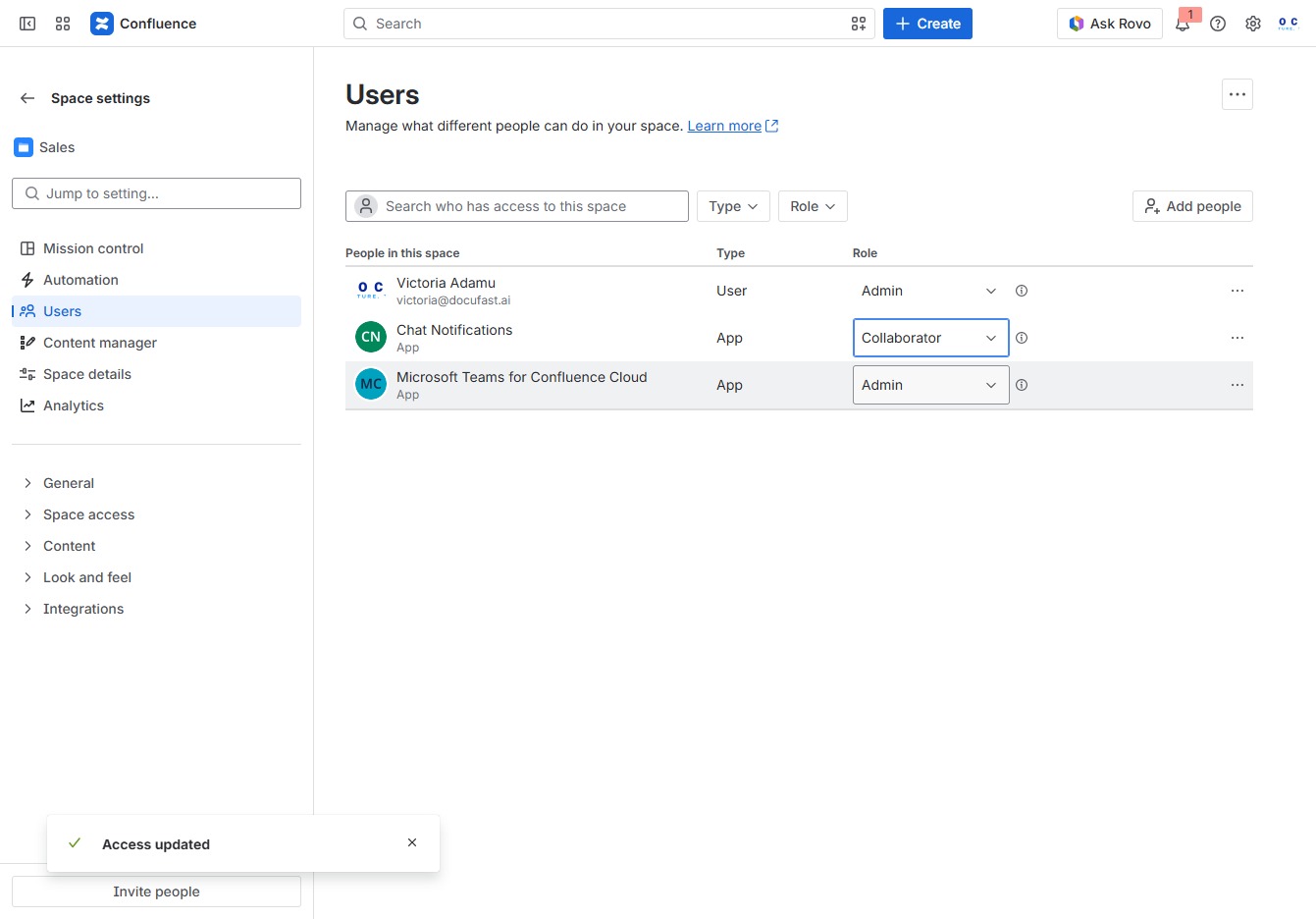 Click here to manage space settings