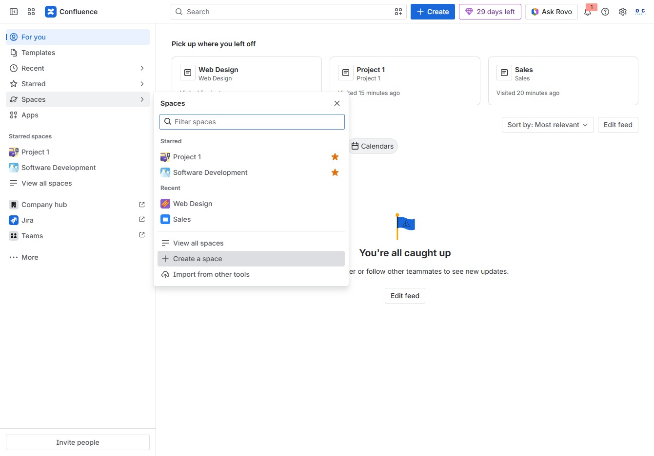 Click the Create a space option