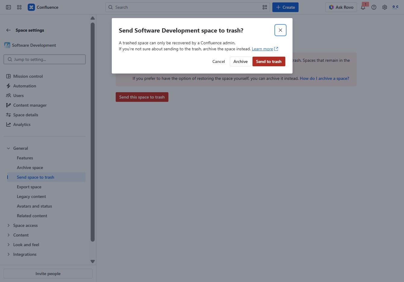 Click the Send to trash option