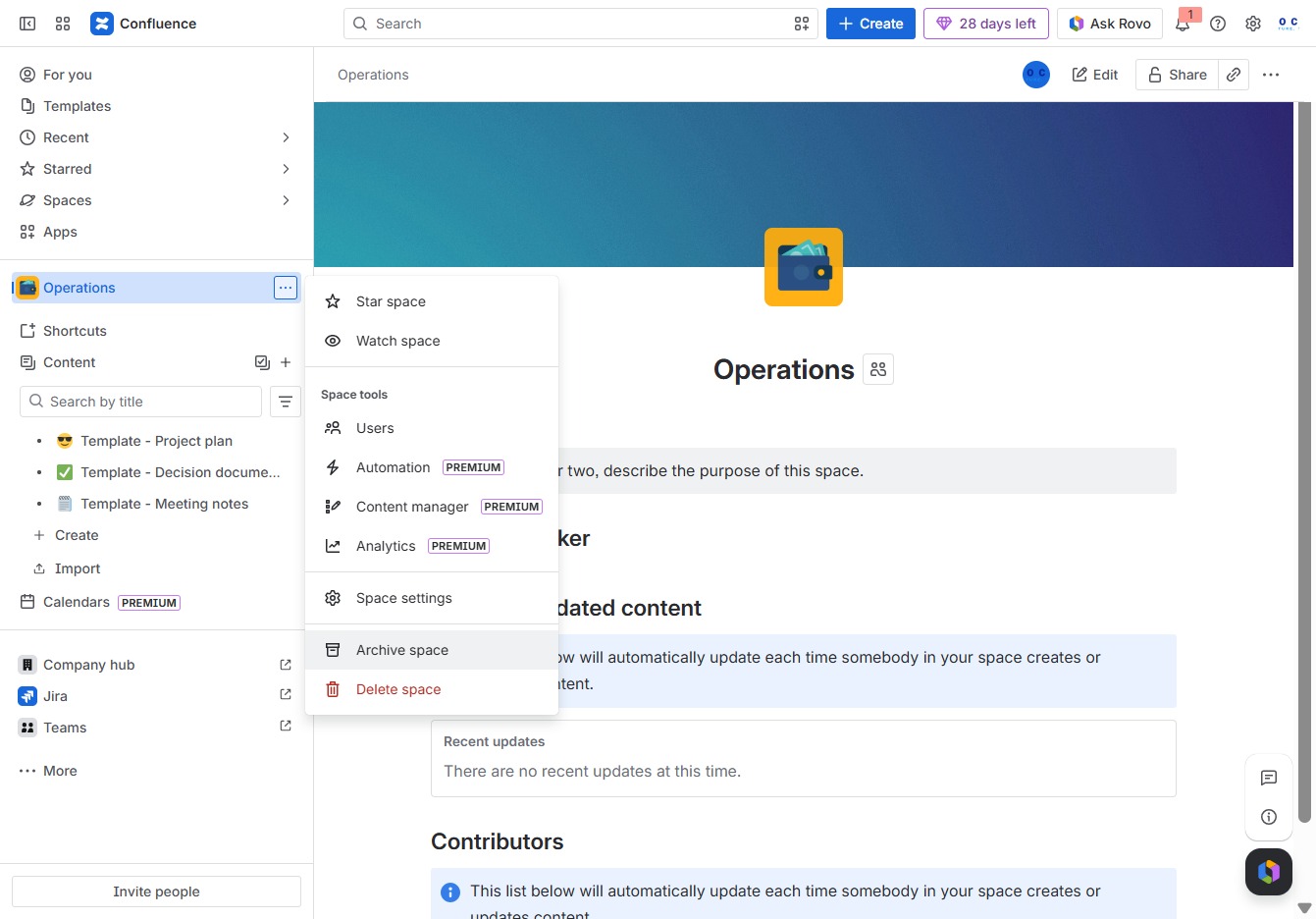 Click the Archive space option