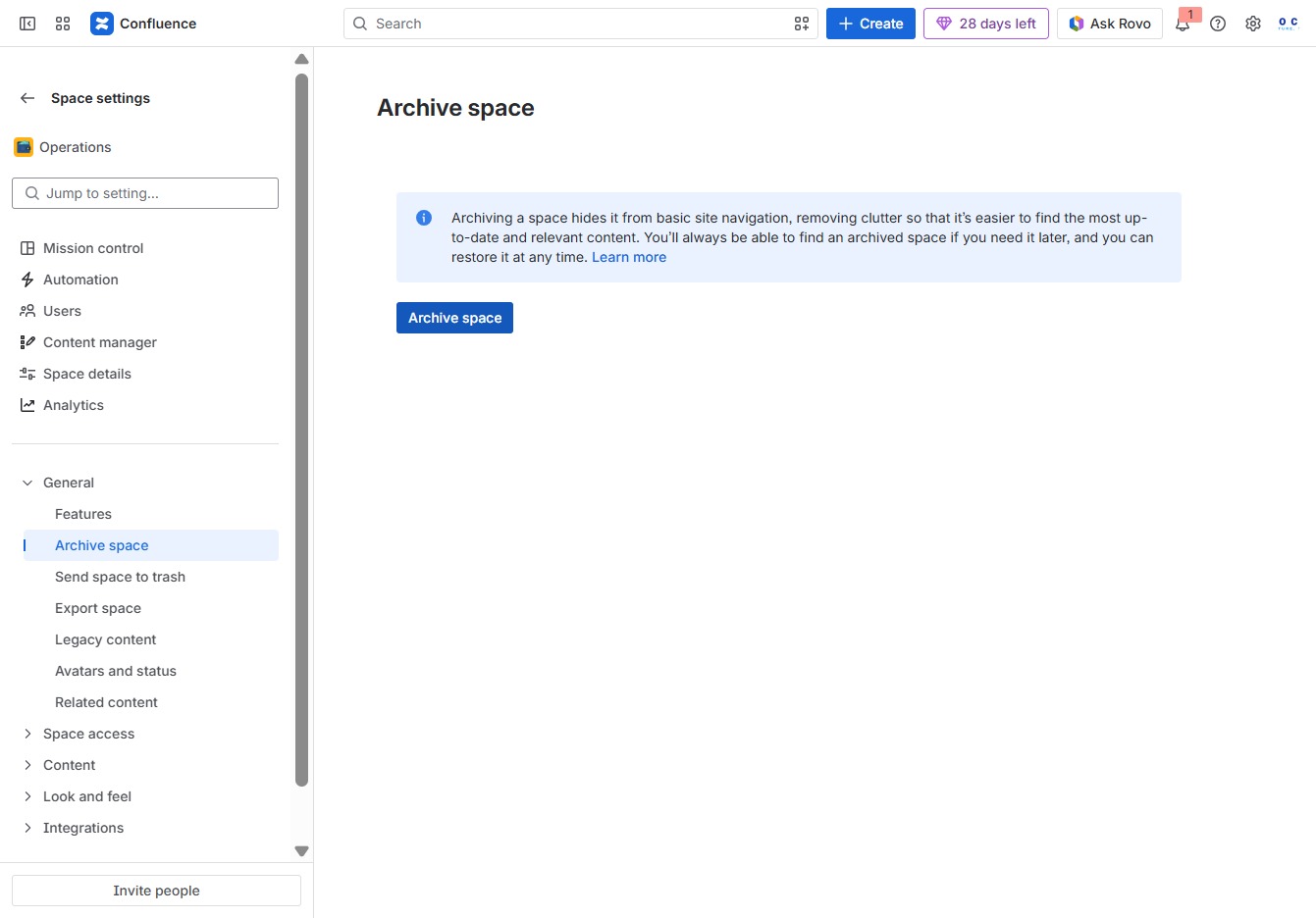 Click the Archive space option