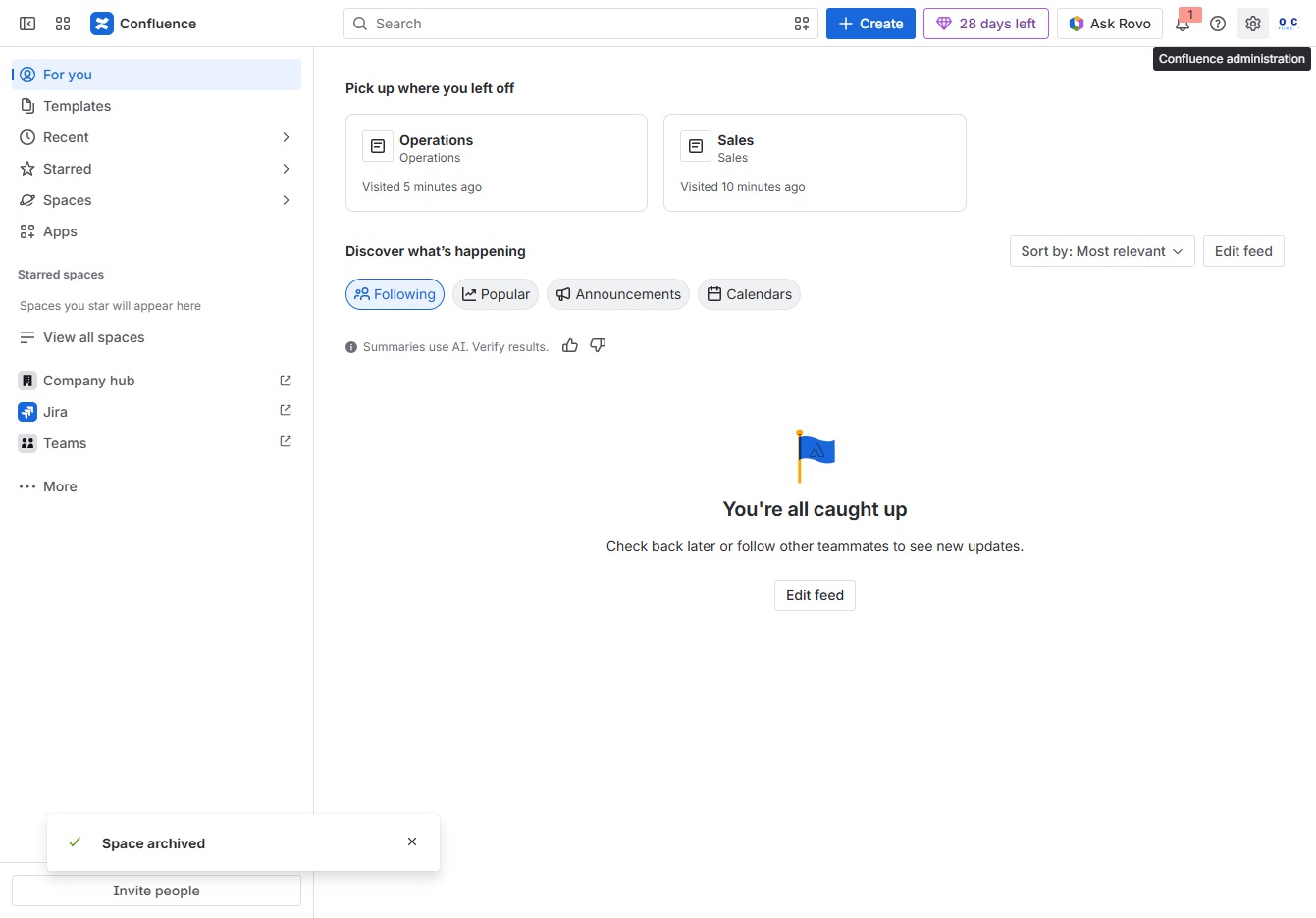 Click the Confluence administration button