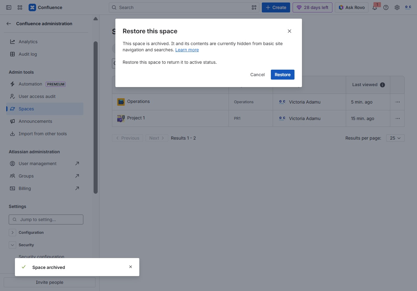 Click the Restore button