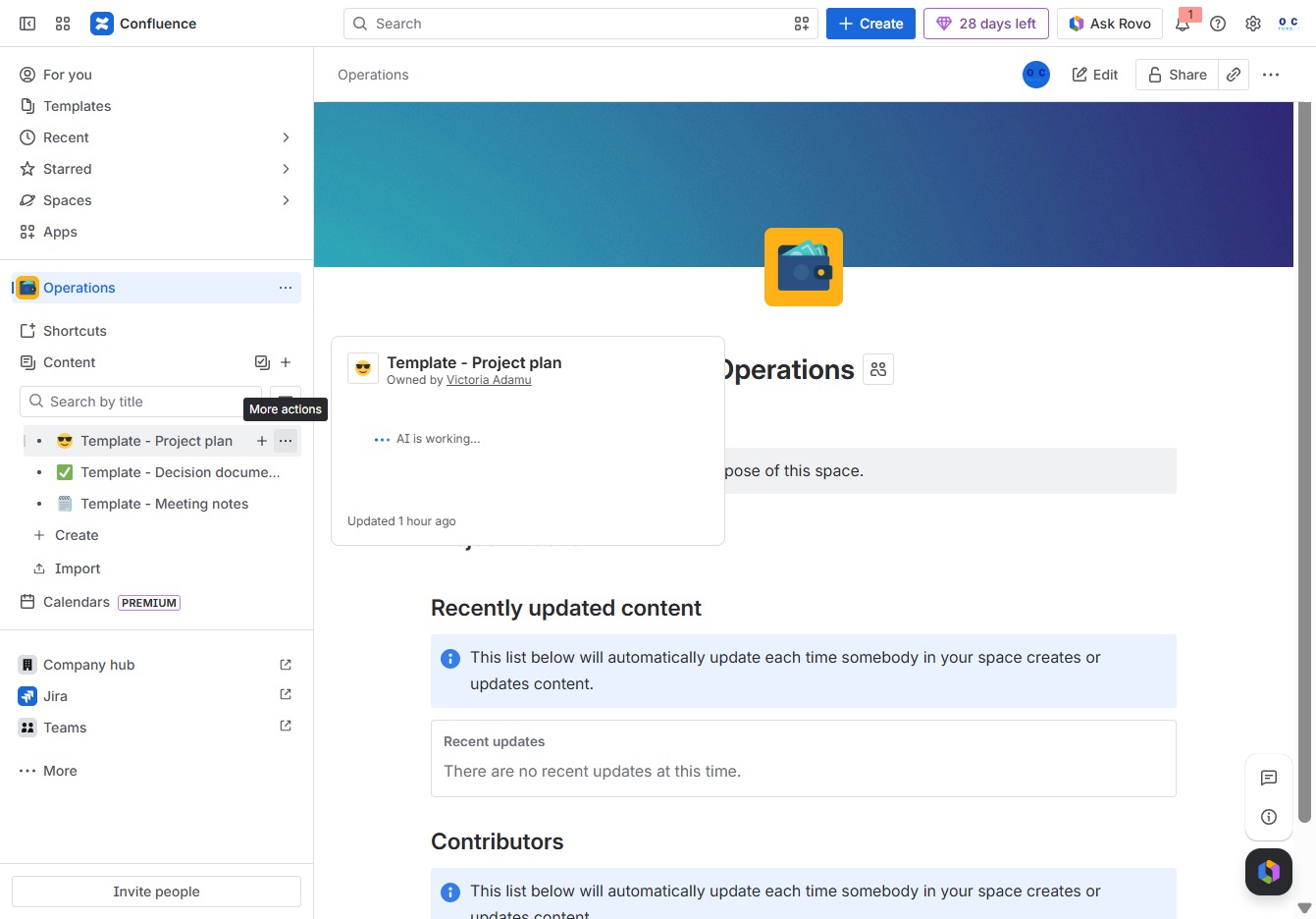 Click More actions for Project plan