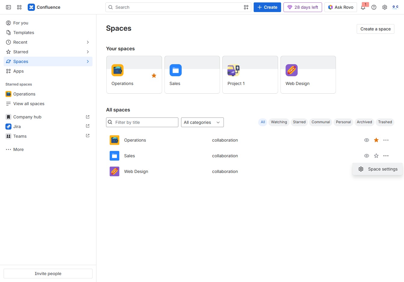 Click the Space settings option