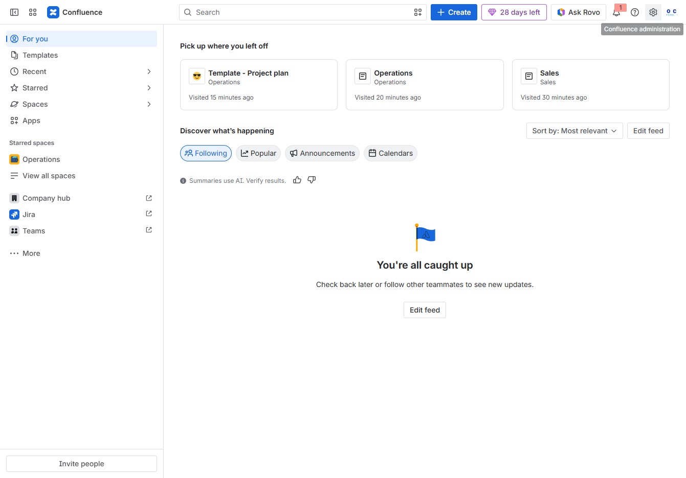 Click the Confluence administration button