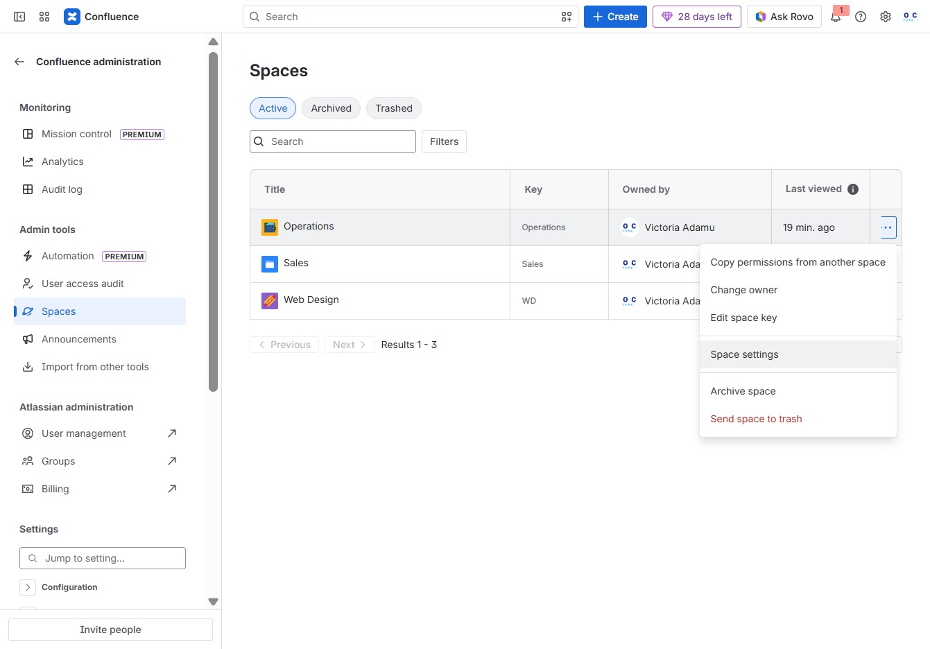 Click Space settings