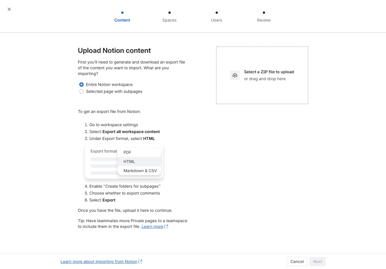 Click the Selected page with subpages option