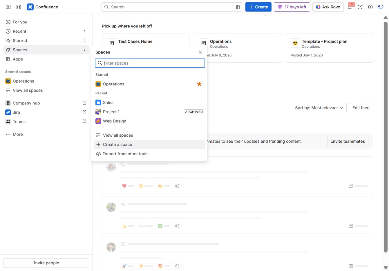 Click the Create a space option