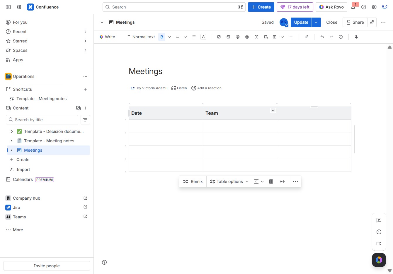 Click the Meetings section header