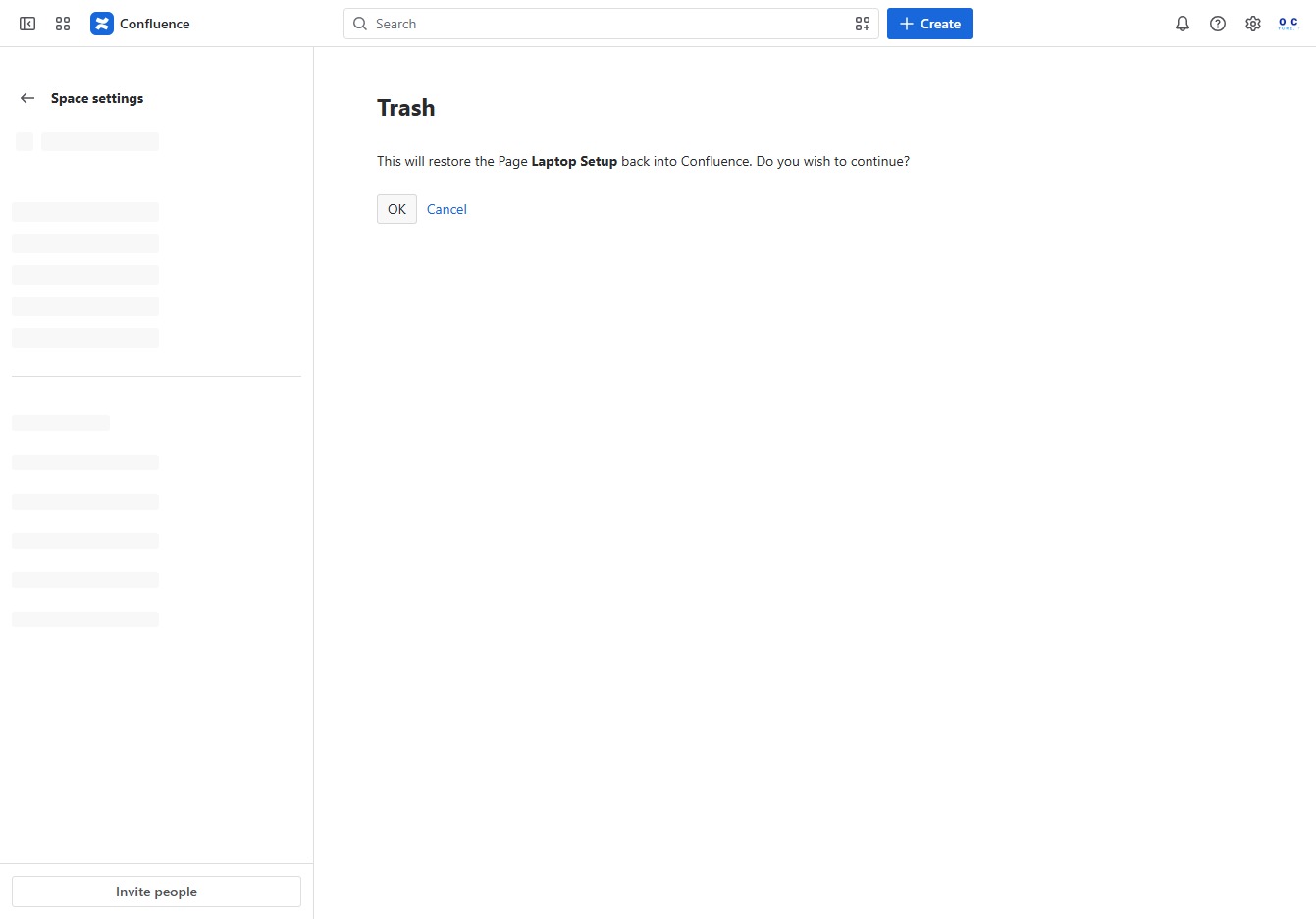 Click the OK button to restore settings