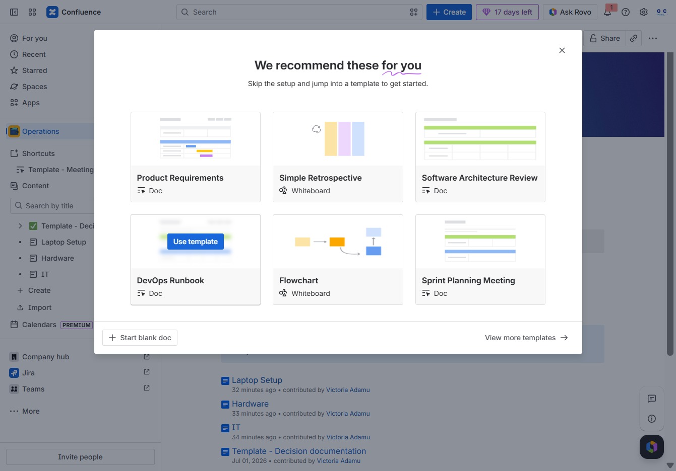 Click the Use templateDevOps RunbookDoc button