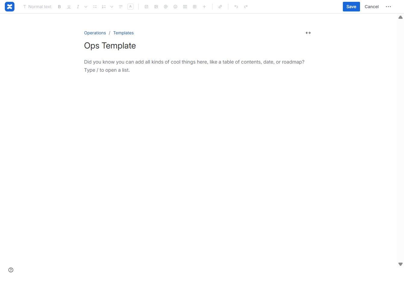 Type 'Ops Template' in the Title Field