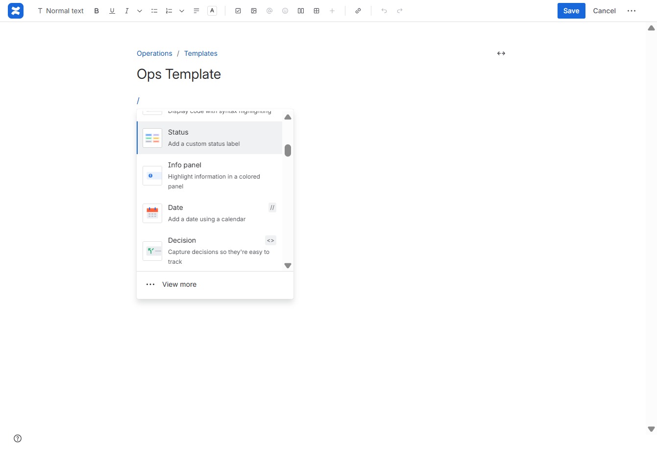 Click the Status option