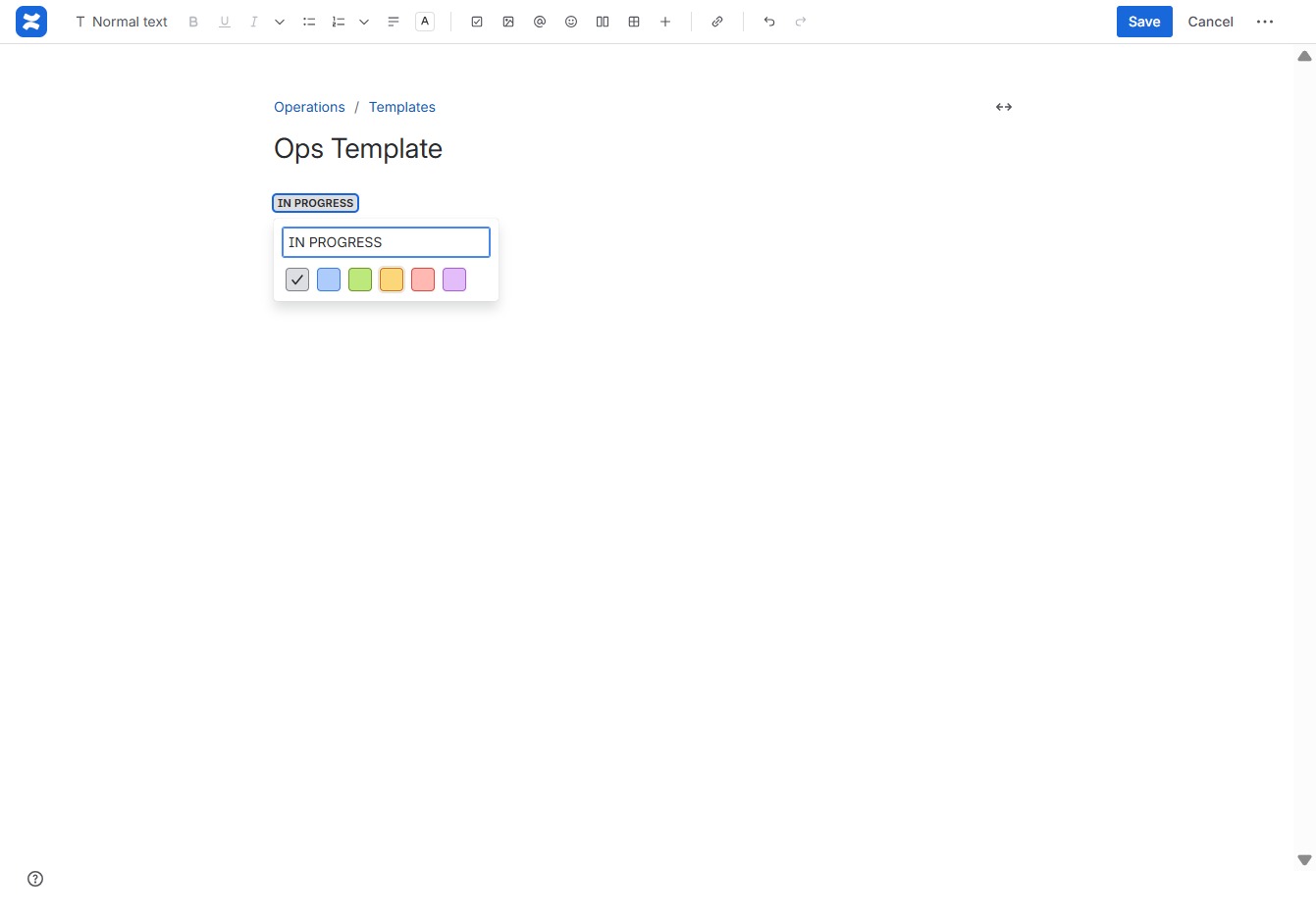 Type 'In Progress' in Set a Status