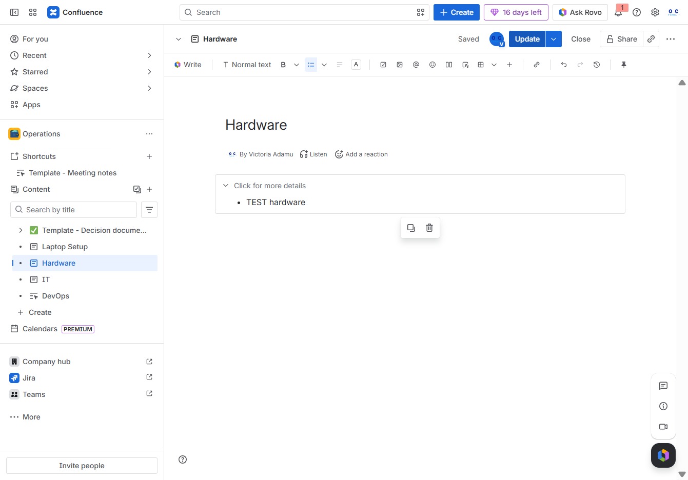 Type 'TEST hardware' in Ak editor textarea