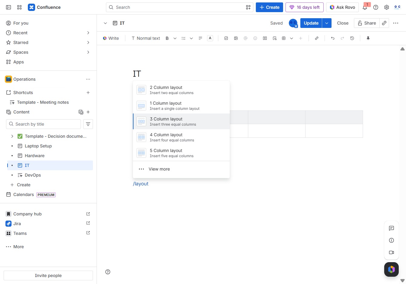 Click the 3 Column layout option