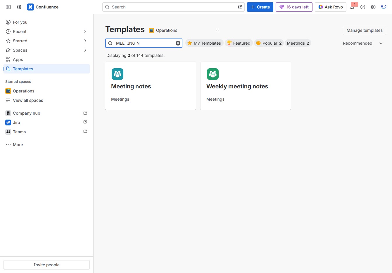 Type 'MEETING N' in Search