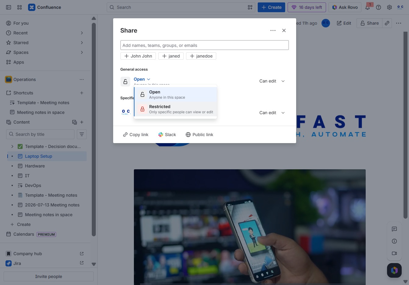 Click the 'Only specific people can view or edit' option