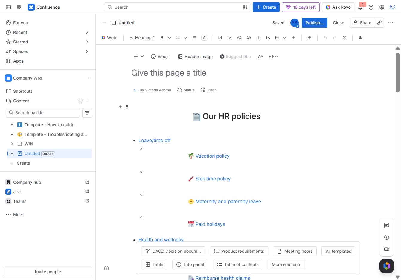 Click the 'Give this page a title' textarea