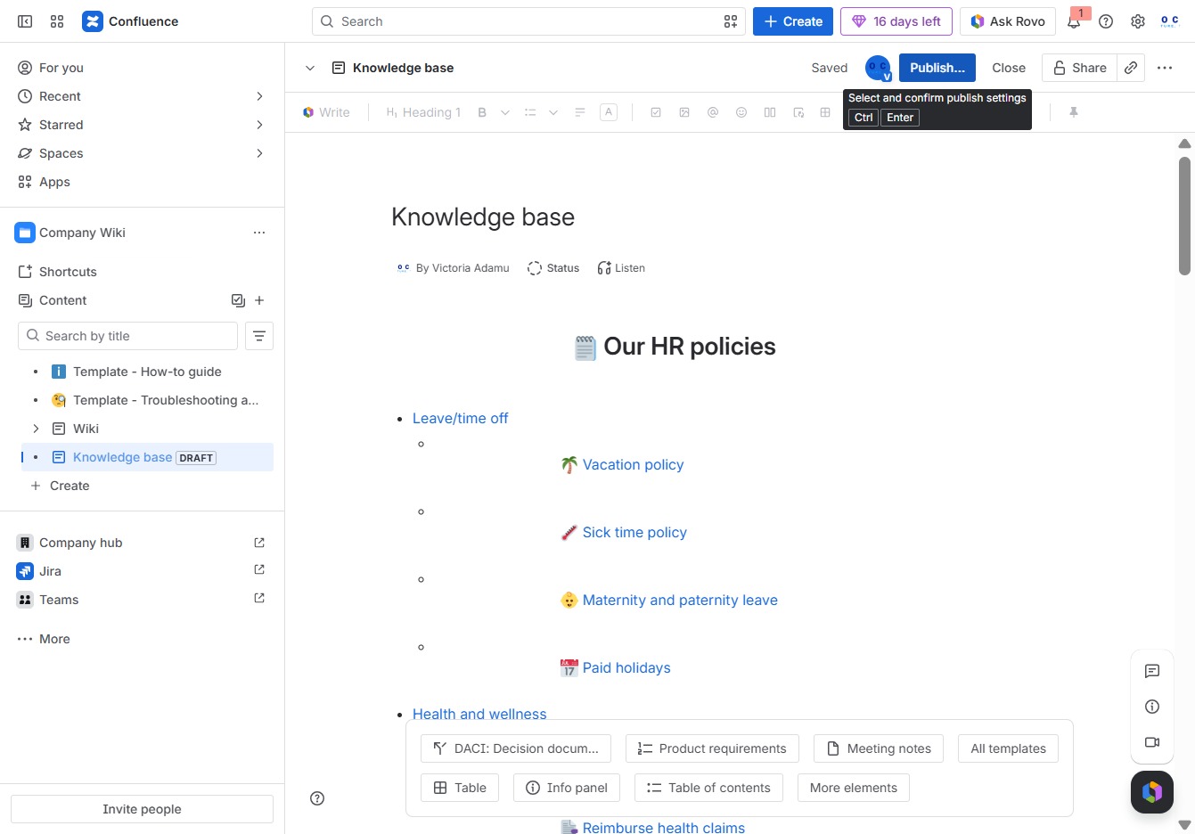 Type 'Knowledge base' in the title field