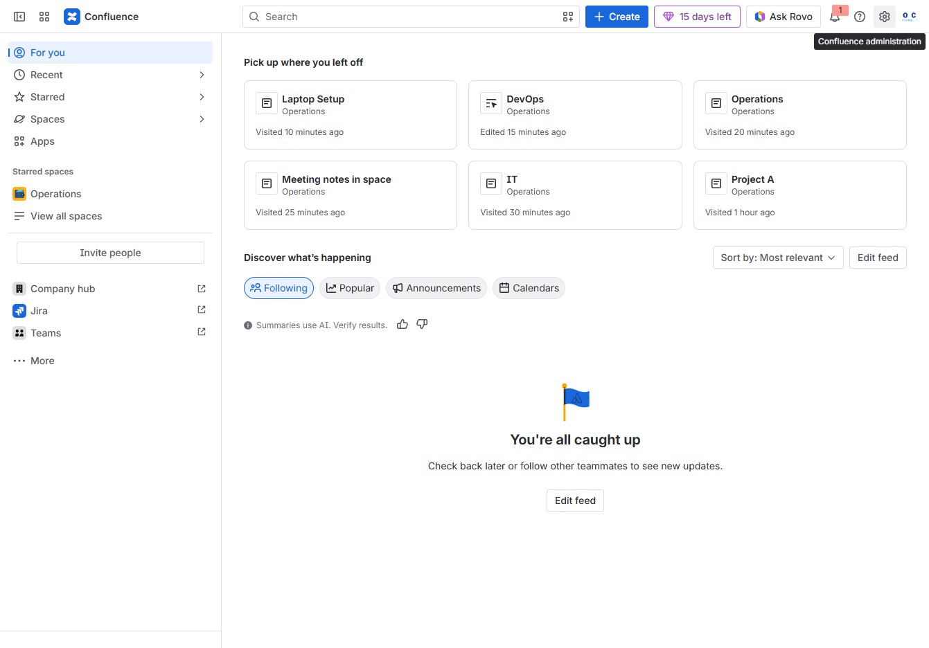 Click the Confluence administration link