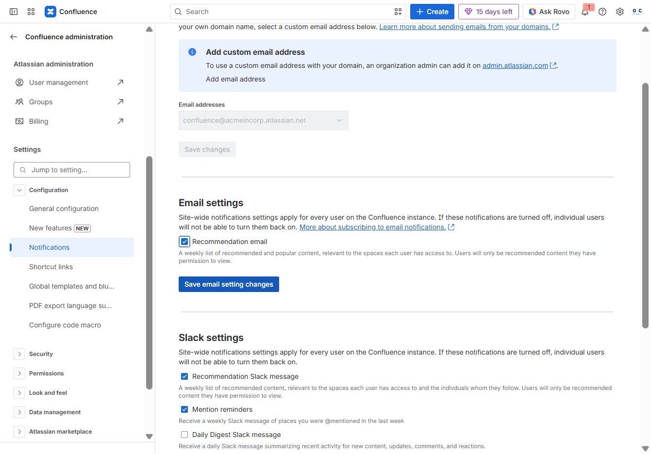 Click the Save email setting changes option