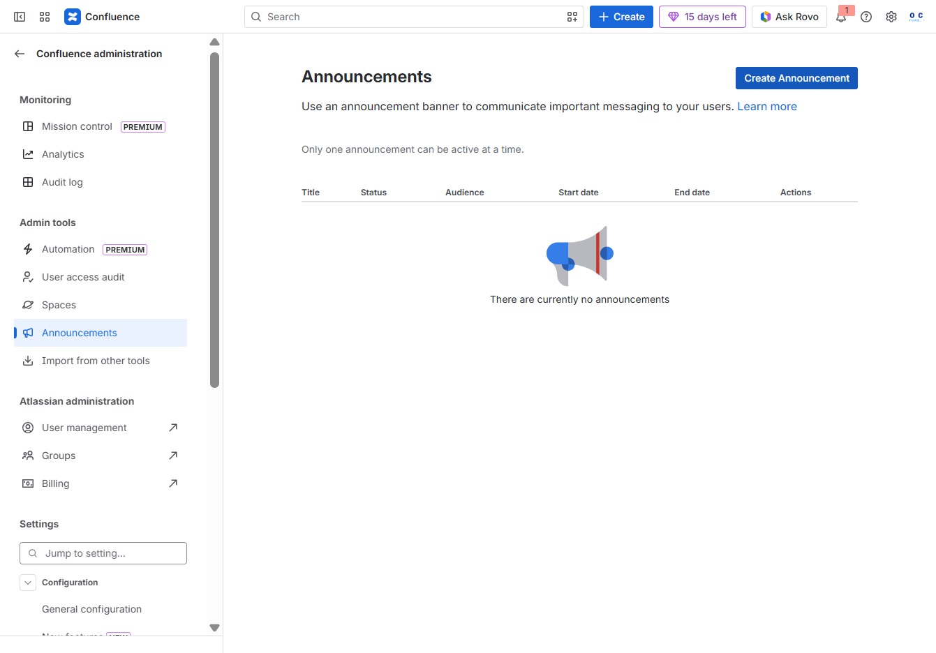 Click the Create Announcement button