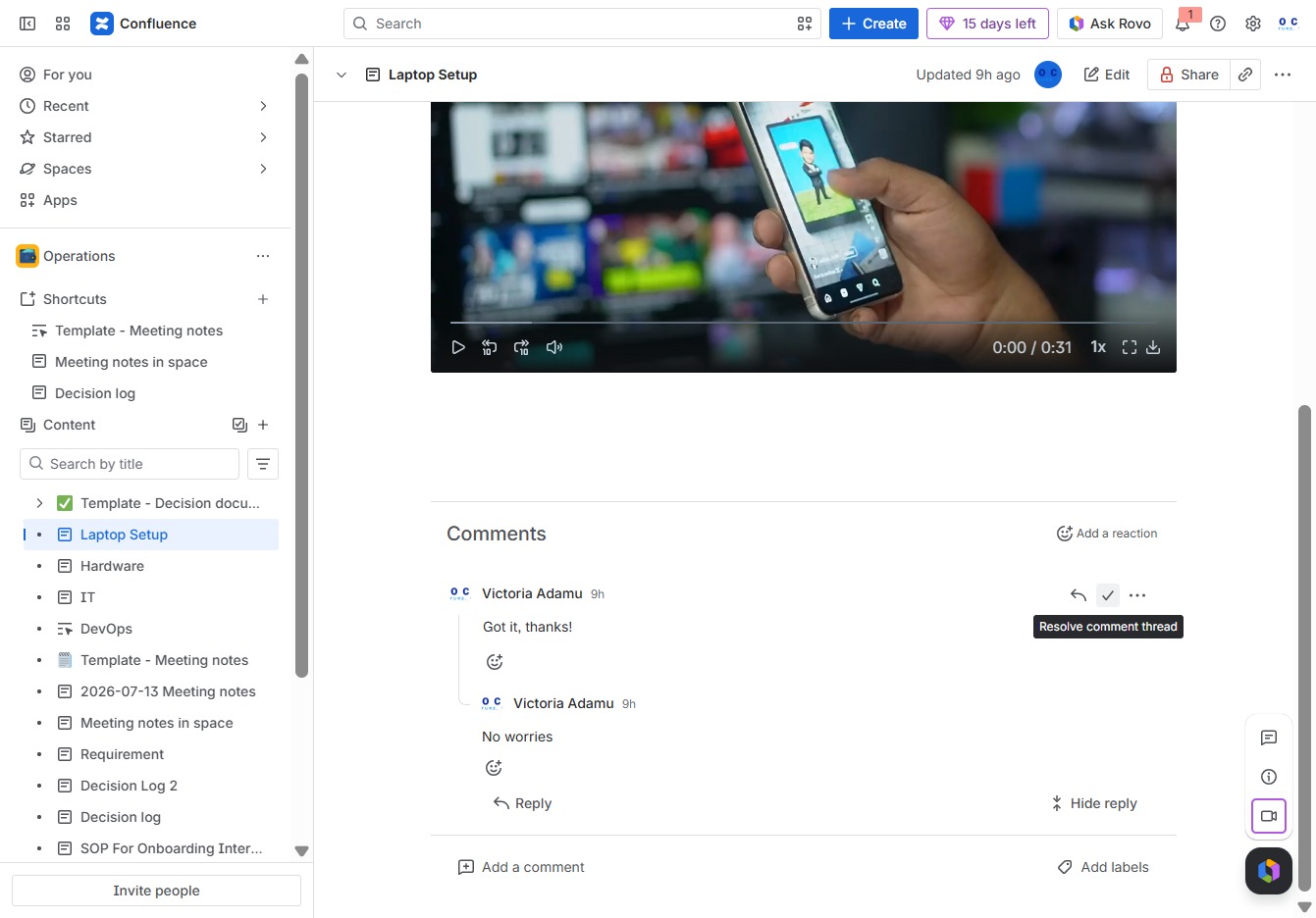 Click the Resolve comment thread option