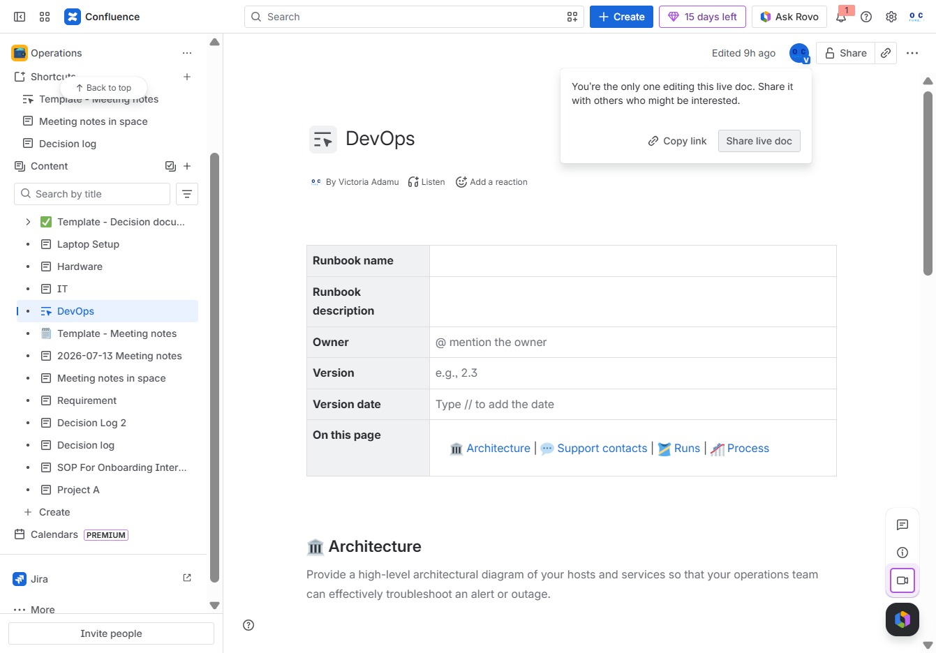 Click the Share live doc button