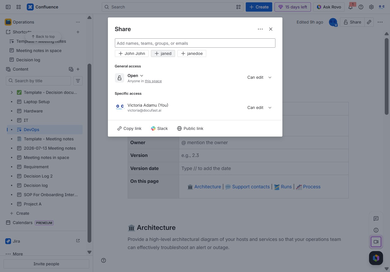 Click the 'janed' entry in the Share dialog