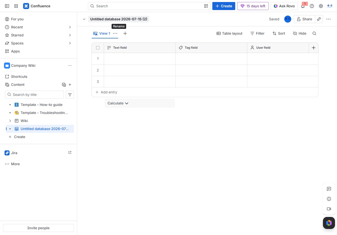 Click the Untitled database 2026-07-15 (2) section
