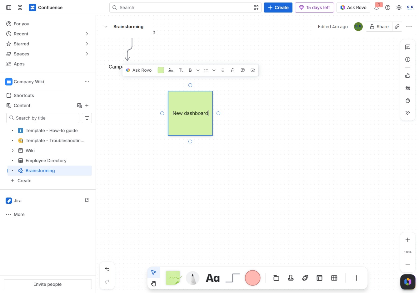 Type 'New dashboard' in the Ak editor