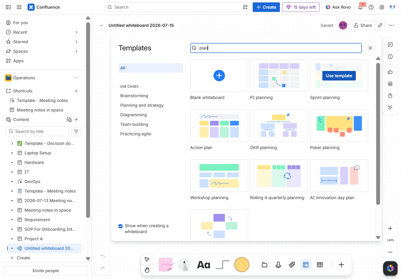 Type 'plan' in the Template Search field