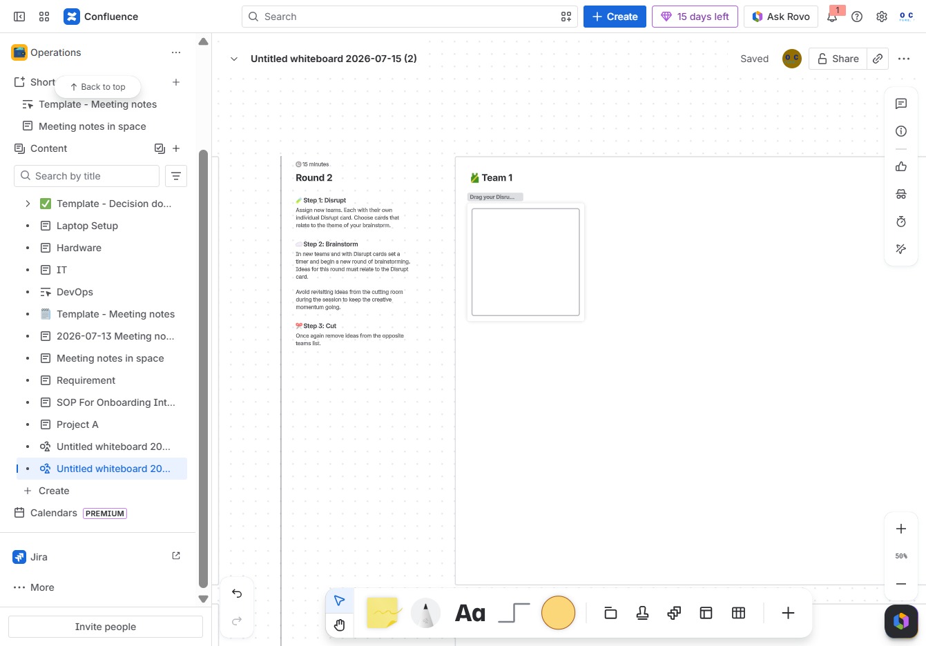 Click the Rovo Button for Brainstorming