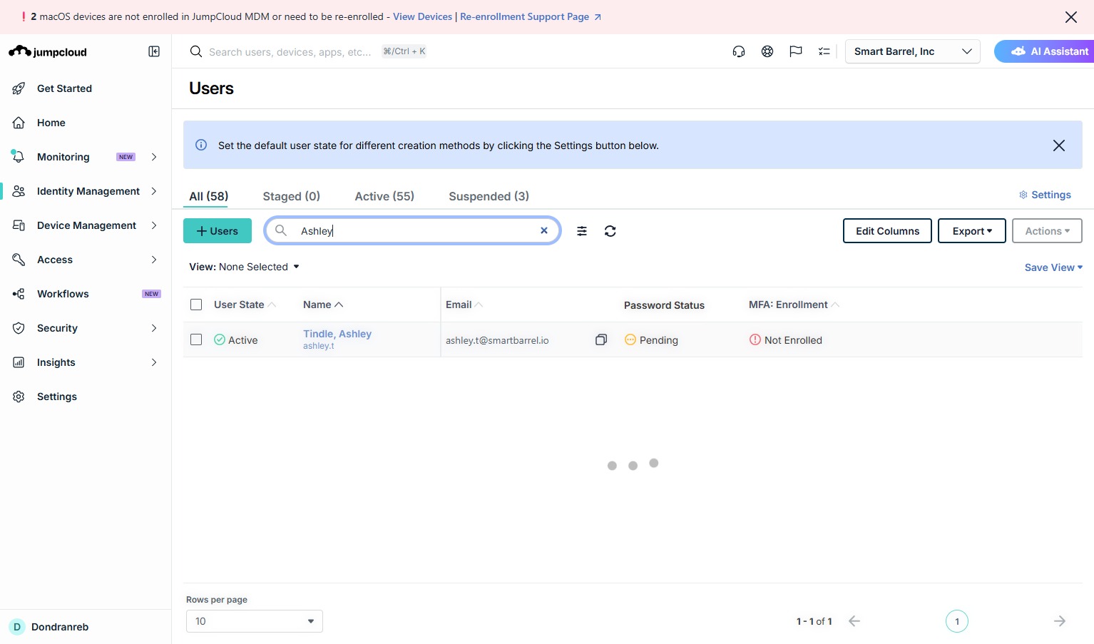 Type the employee name in the search field