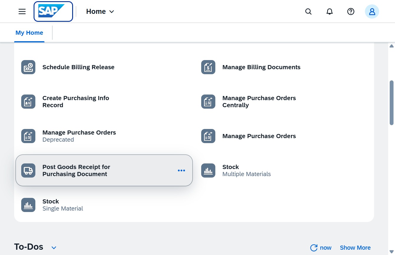 Click the Post Goods Receipt for Purchasing Document option