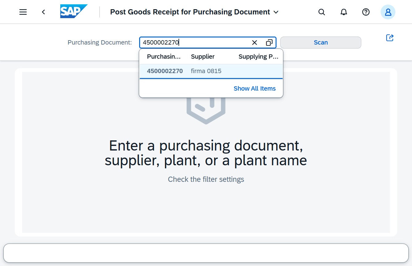 Type the purchasing document number
